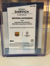 Noah Darvich 71/75 Archival Autograph – Topps Museum Collection UEFA Club Competitions 2024/25 – FC Barcelona trading card, b