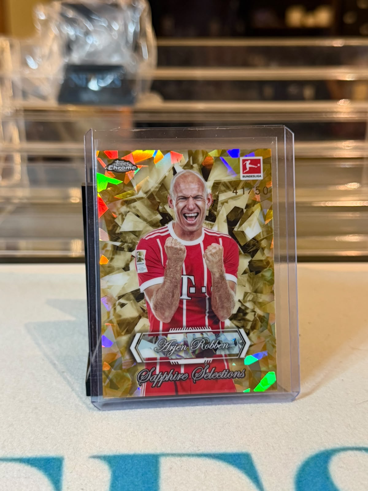 Arjen Robben Bayern Munich legend card, 2026 Topps Chrome Bundesliga, Sapphire Selections SAP-9 gold orange crystal refractor, serial 41/50, front