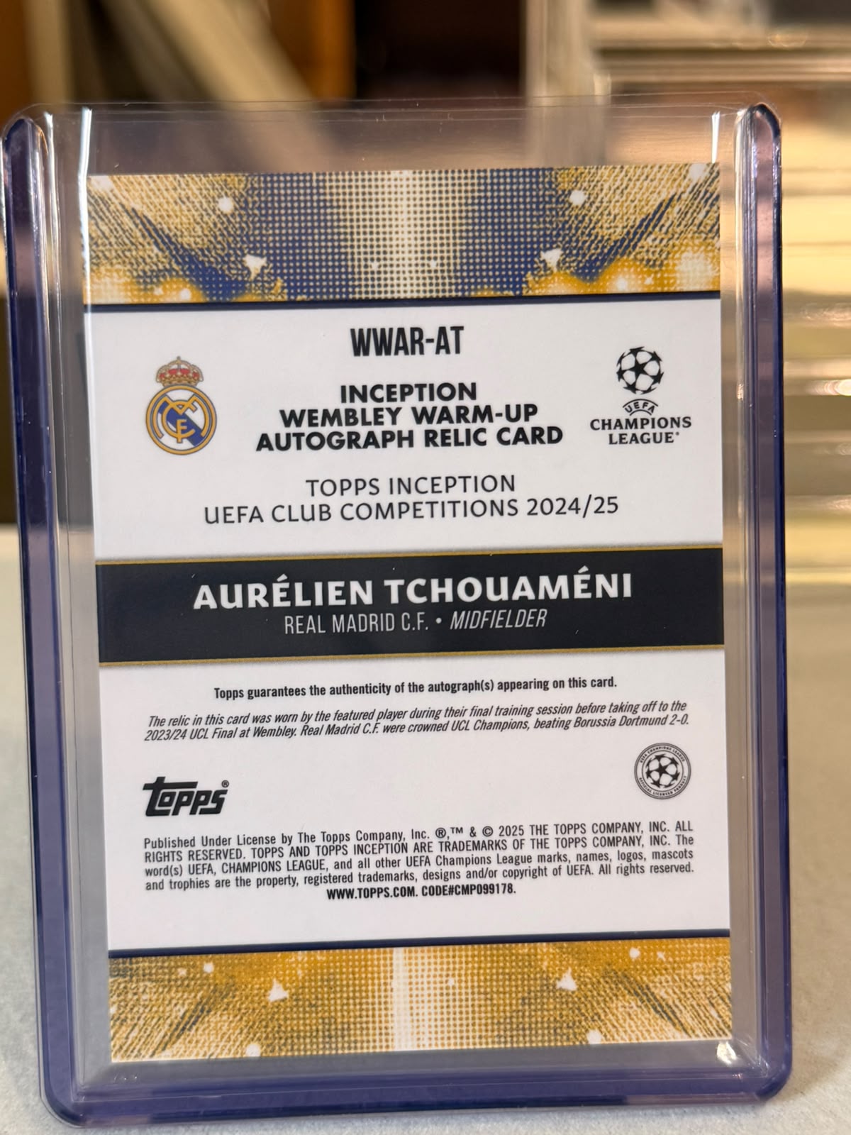 Aurélien Tchouaméni back - 2024/25 Topps Inception UEFA Club Competitions Wembley Warm-Up Autograph Relic 05/10