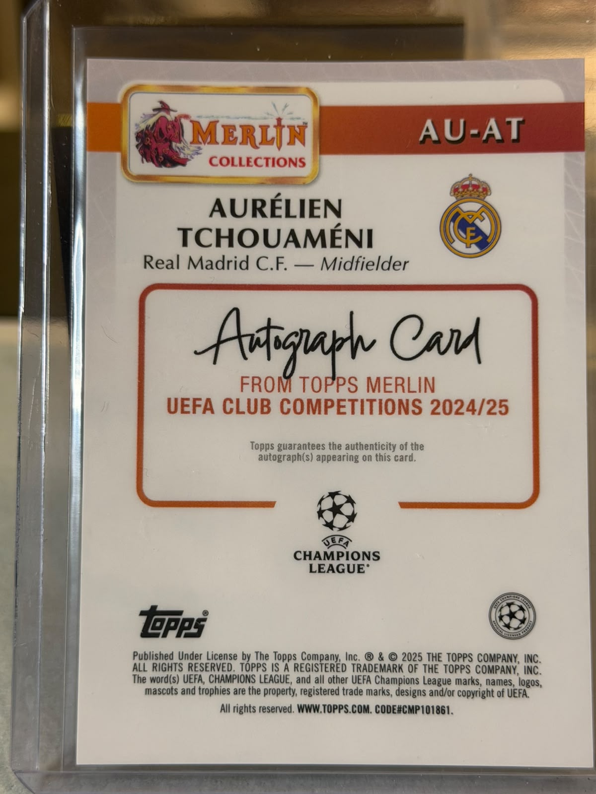 Aurélien Tchouaméni back - 2024/25 Topps Merlin UEFA Club Competitions Autograph 33/99