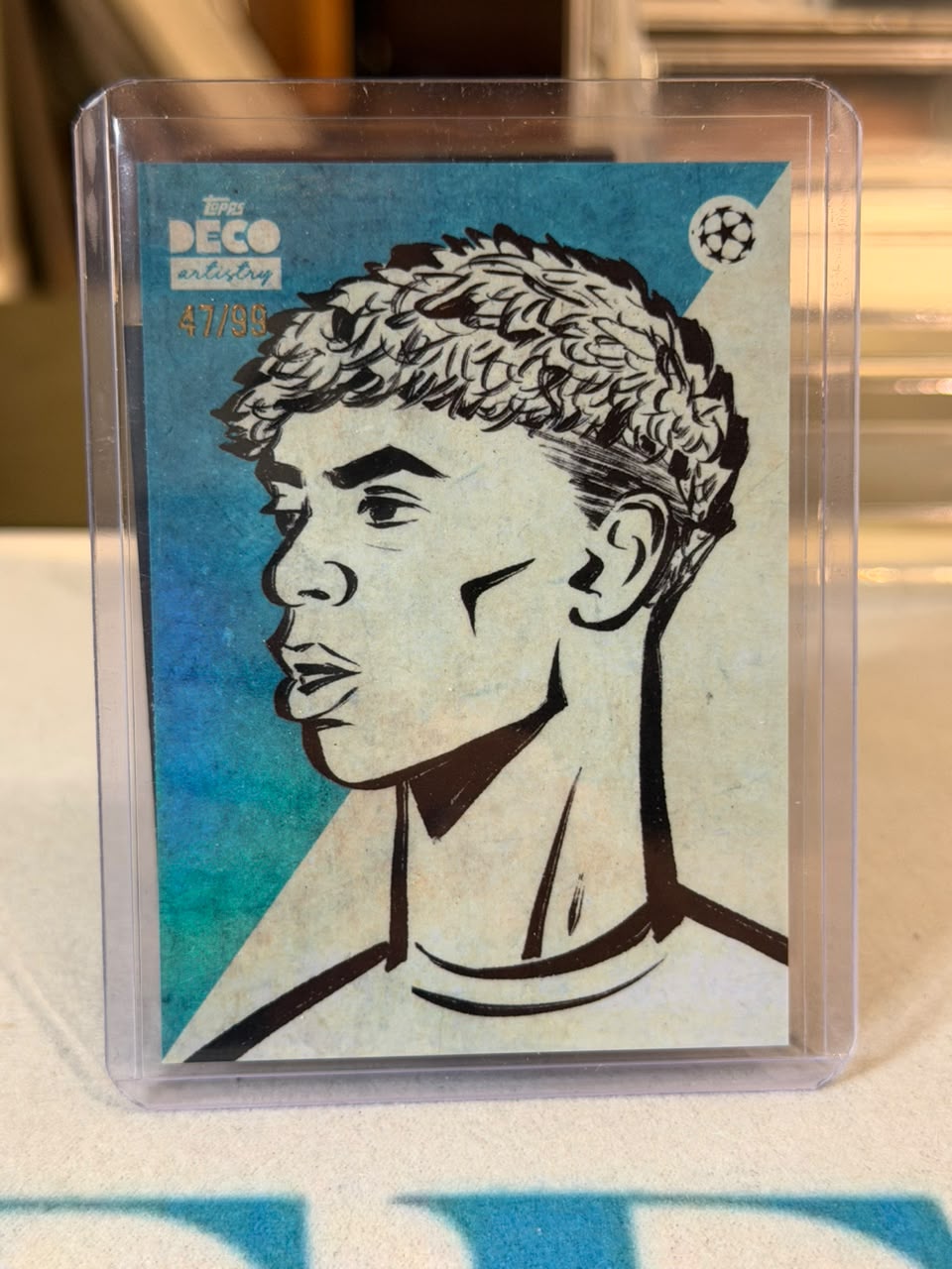 Lamine Yamal 47/99 Deco Artistry sketch-style insert – Topps Deco UEFA Club Competitions 2024/25 – FC Barcelona trading card,