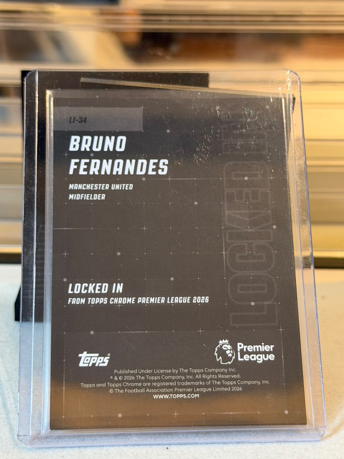Bruno Fernandes Manchester United Locked In insert card back, 2026 Topps Chrome Premier League #LI-34