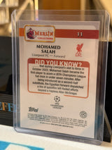 Mohamed Salah 42/50 Base #11, Gold Sparkle parallel – 2024/25 Topps Merlin, back