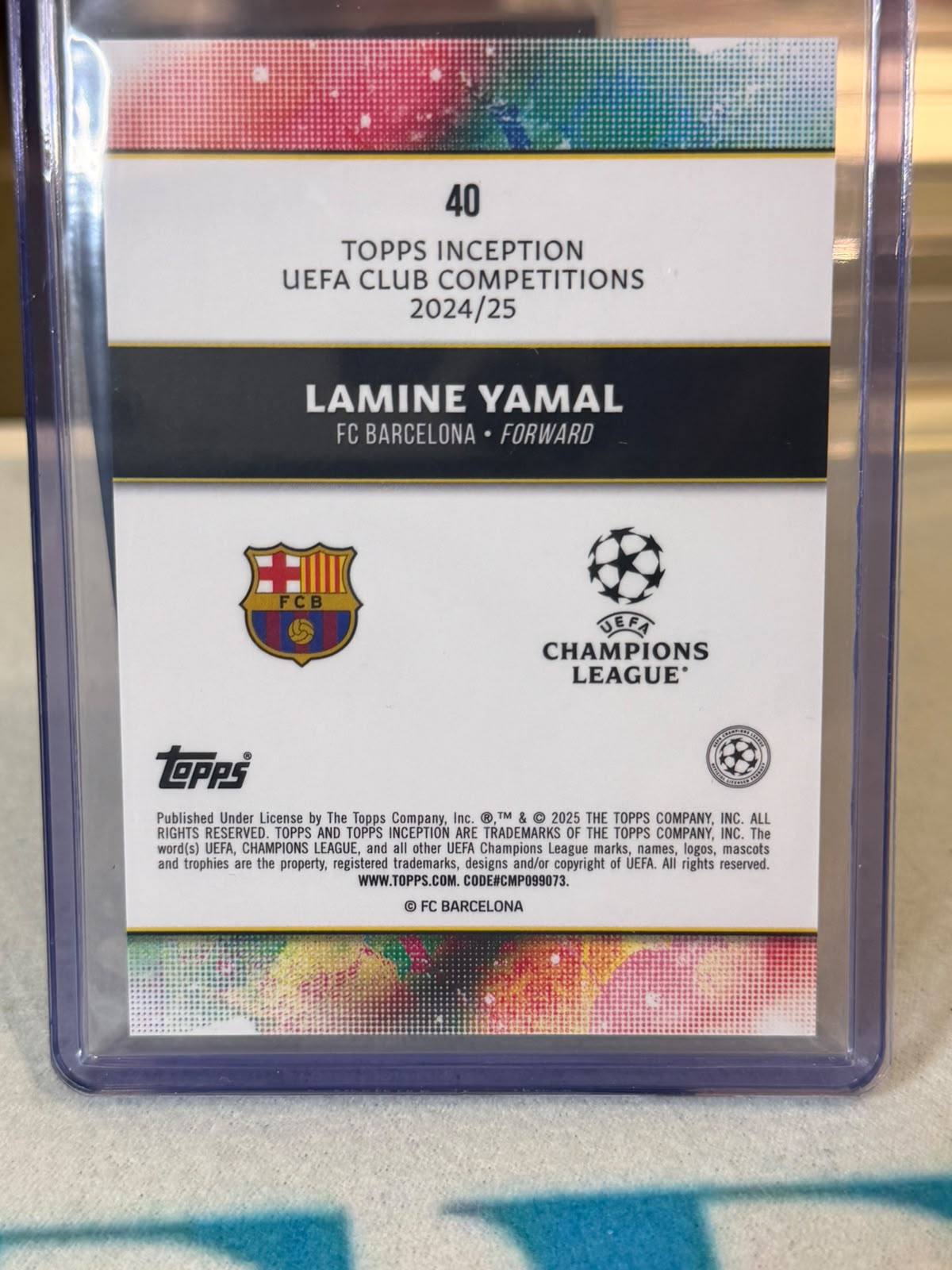 Lamine Yamal 38/49 Succession (#40) – Topps Inception UEFA Club Competitions 2024/25 – FC Barcelona trading card, back