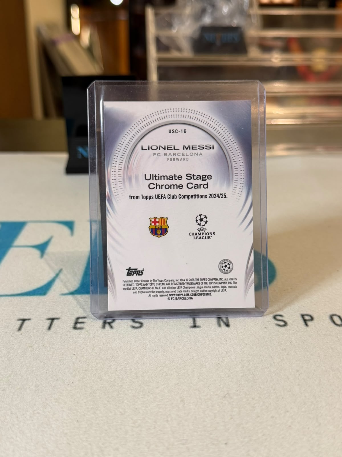 Lionel Messi Ultimate Stage Chrome Card – 2024/25 Topps Chrome UEFA Club Competitions – FC Barcelona trading card, back