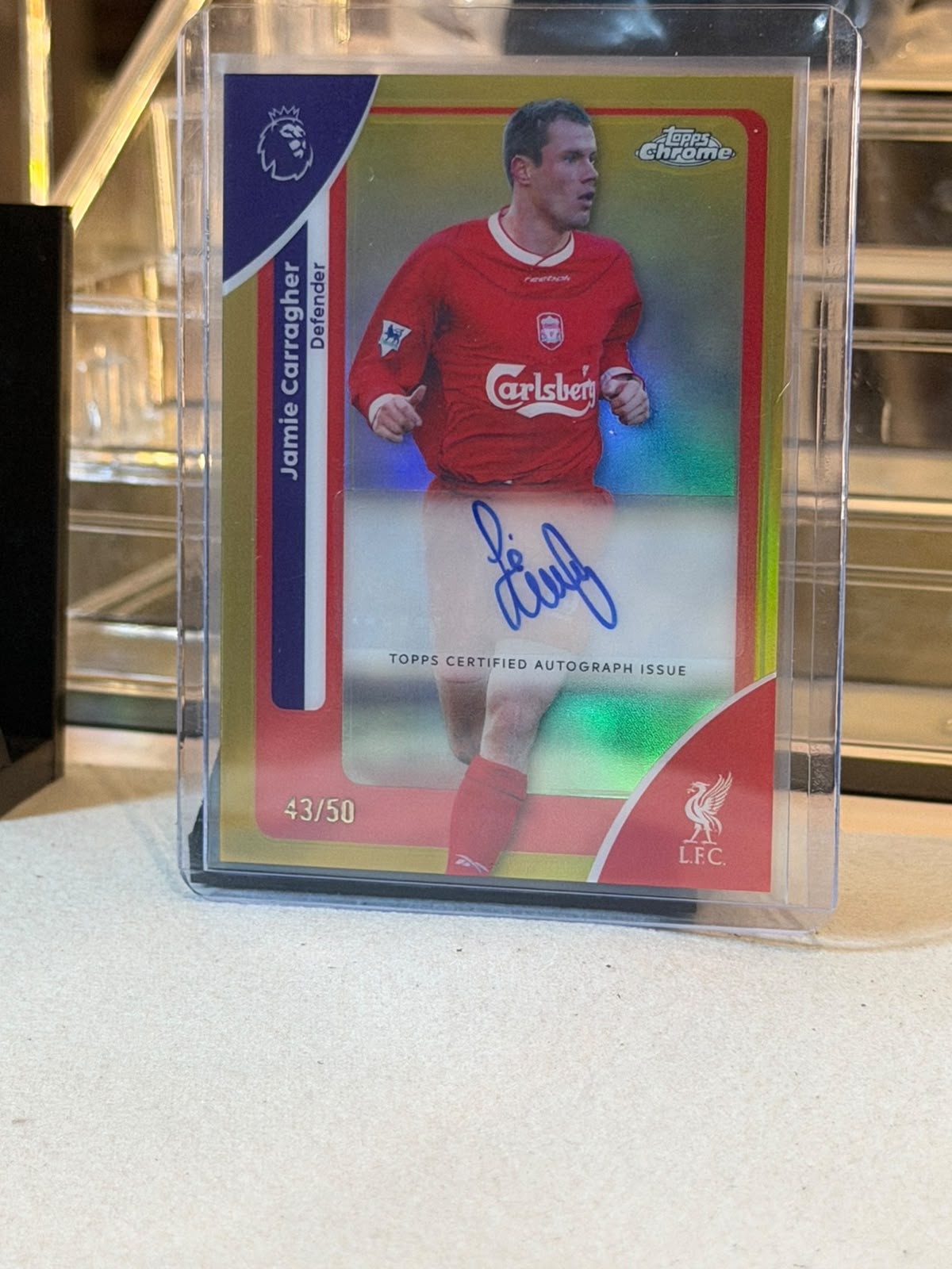 Jamie Carragher - 2026 Topps Chrome Premier League Premier League Legend Authentic Autograph Gold CA-JC 43/50 - Front