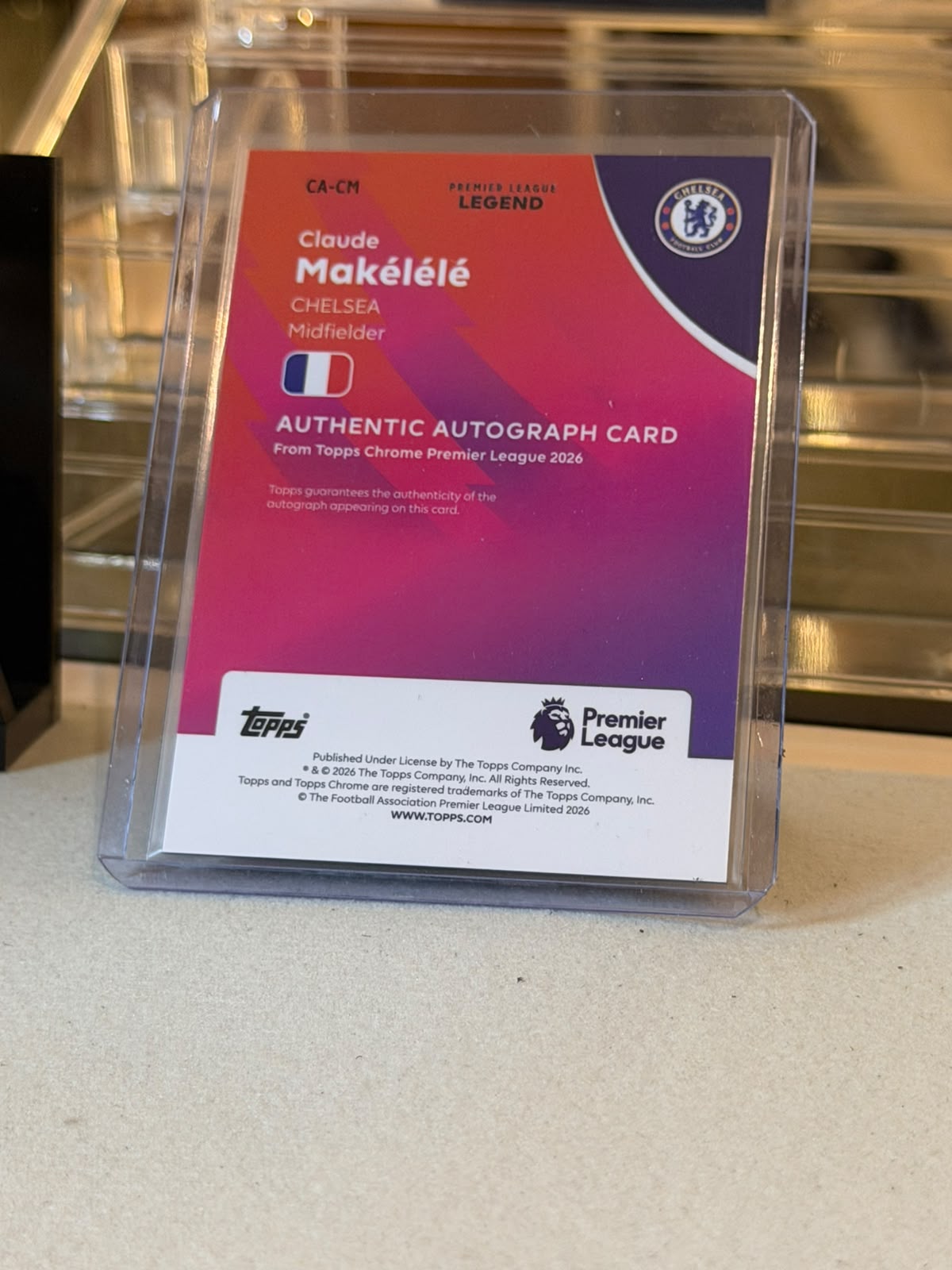 Claude Makélélé C0000599 back - Claude Makélélé 44/99 #CA-CM – Chelsea – Premier League Legend Authentic Autograph Green Wave Refractor – 2026 Topps Chrome Premier League