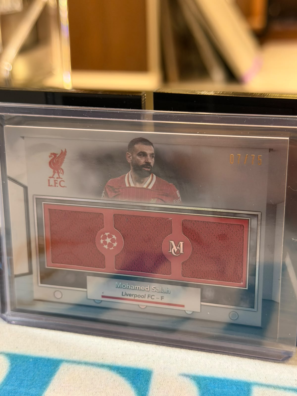 Mohamed Salah 07/75 Single Player Triple Relic (SPTR-MS) – 2025 Topps Museum Collection UEFA Club Competitions 2024/25, front