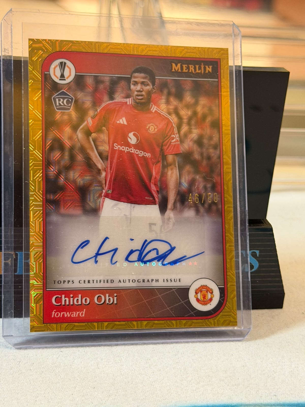 Chido Obi 46/50 – Autograph (Gold Mojo) Manchester United trading card, front