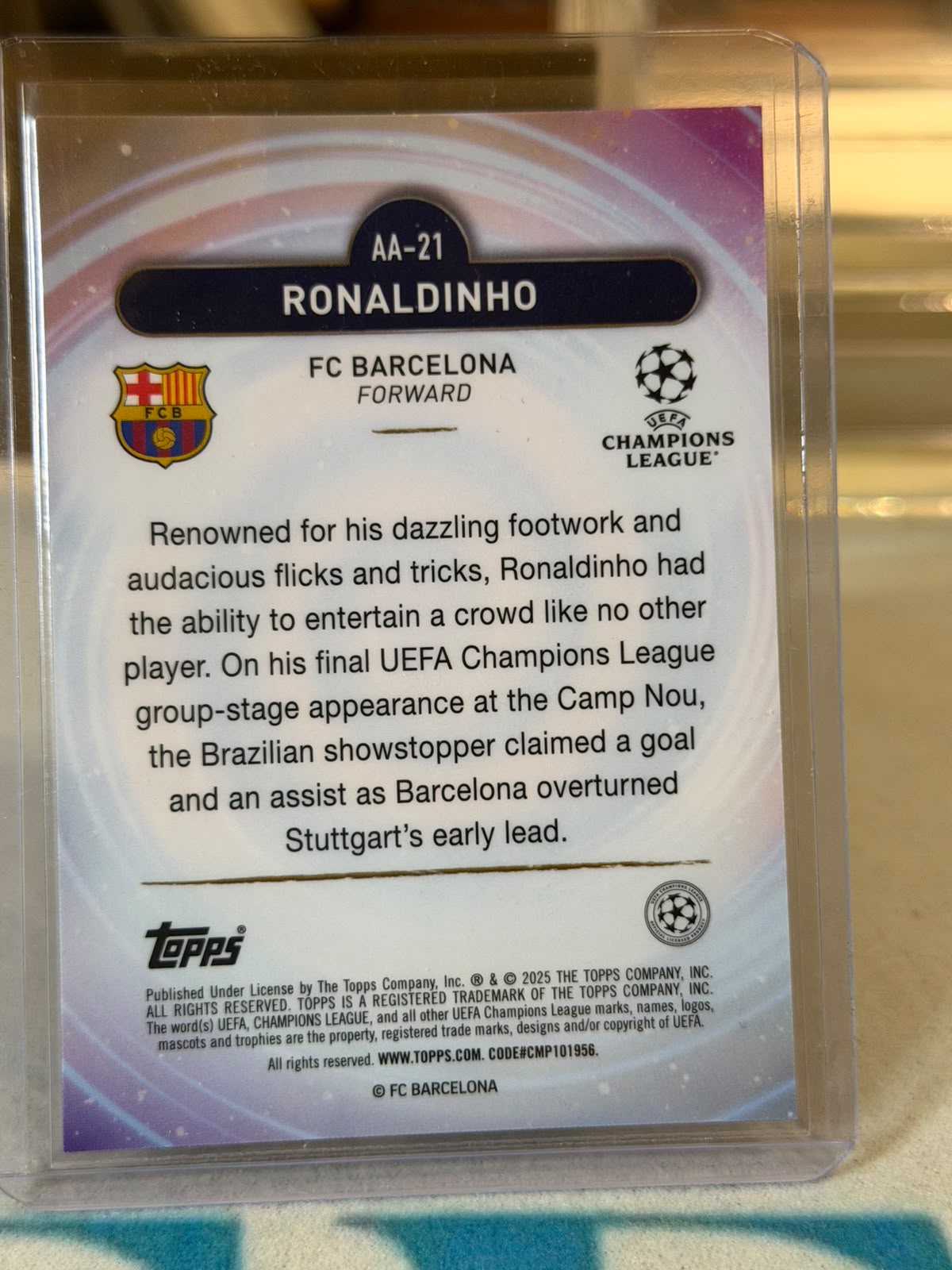 Ronaldinho 15/15 Ageless Alchemy, low-numbered parallel – Topps Merlin UEFA Club Competitions 2024/25 – FC Barcelona trading 
