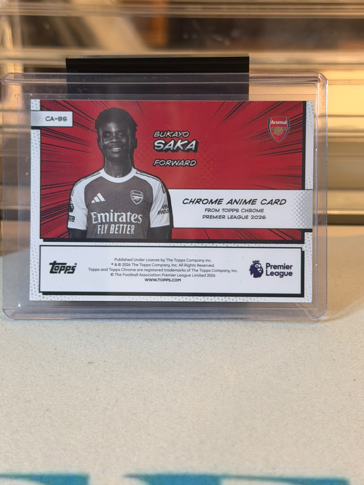 Bukayo Saka #CA-BS Chrome Anime Card 2026 Topps Chrome Premier League - back