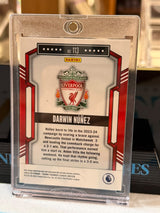 Darwin Núñez 03/10 Card #113, Gold wavy-foil parallel – 2023-24 Panini Score Premier League Soccer, back