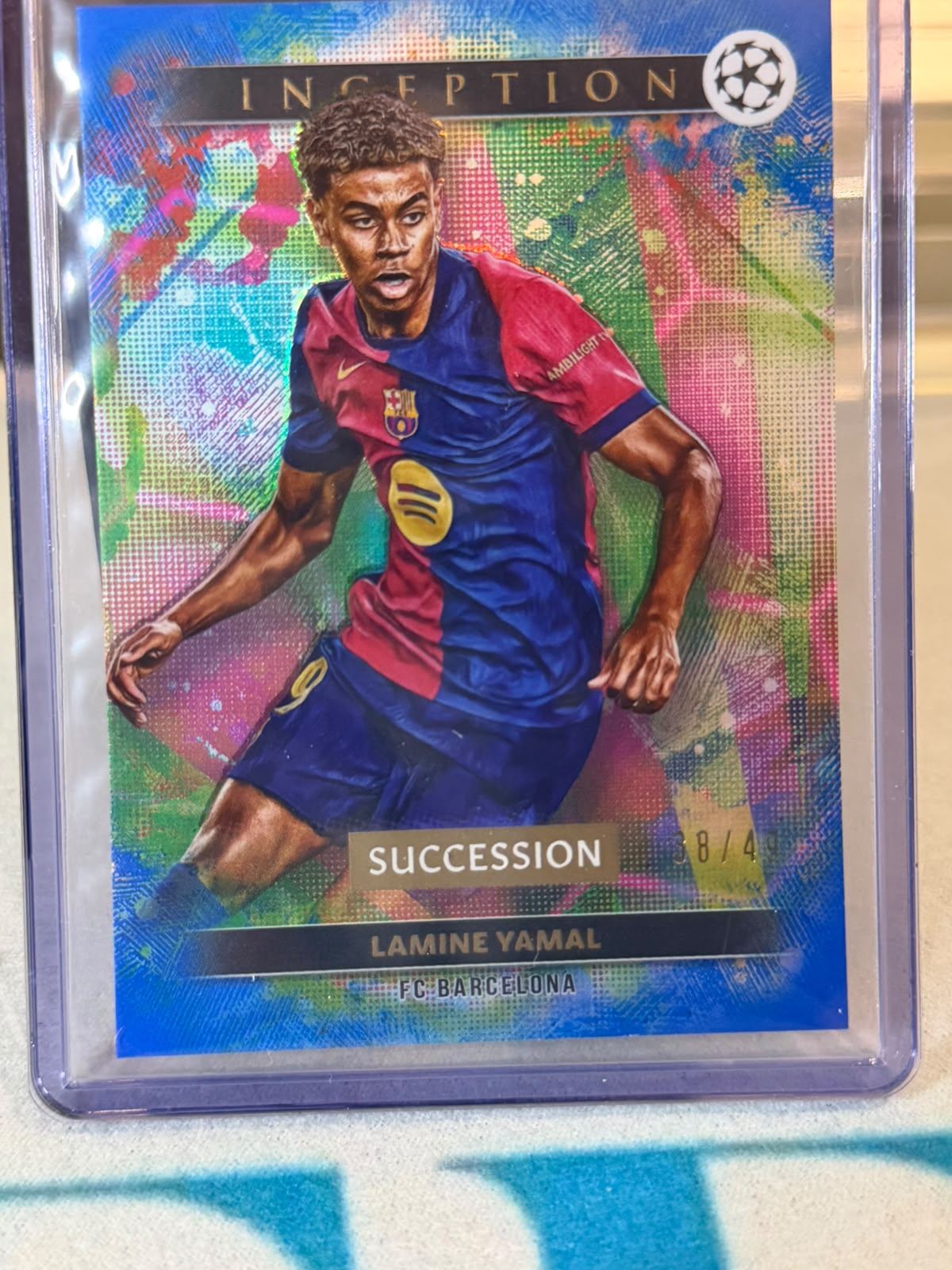 Lamine Yamal 38/49 Succession (#40) – Topps Inception UEFA Club Competitions 2024/25 – FC Barcelona trading card, front