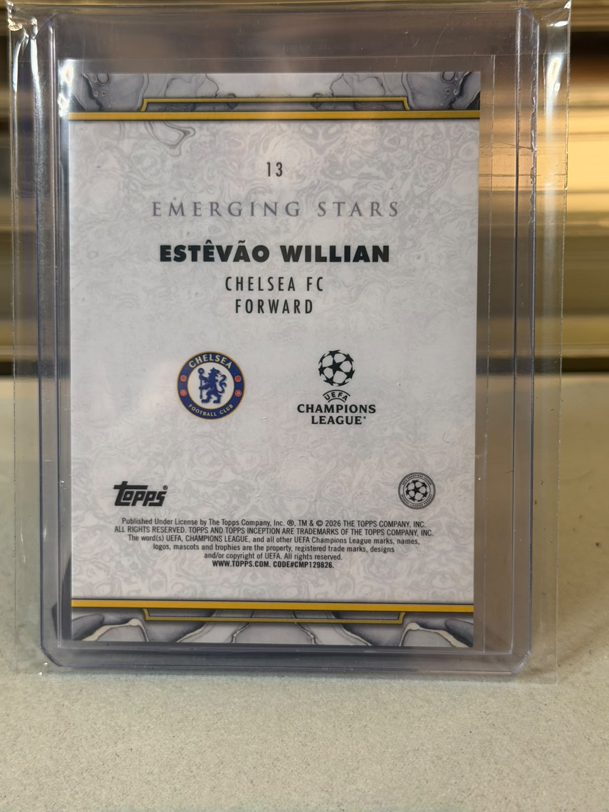 Estevao Willian Chelsea 2025-26 Topps Inception UEFA Champions League Emerging Stars RC Grey 185/199 card back