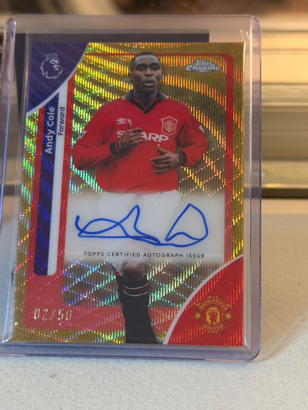 Andy Cole 02/50 #CA-AC Gold Wave Refractor Autograph 2026 Topps Chrome Premier League - front