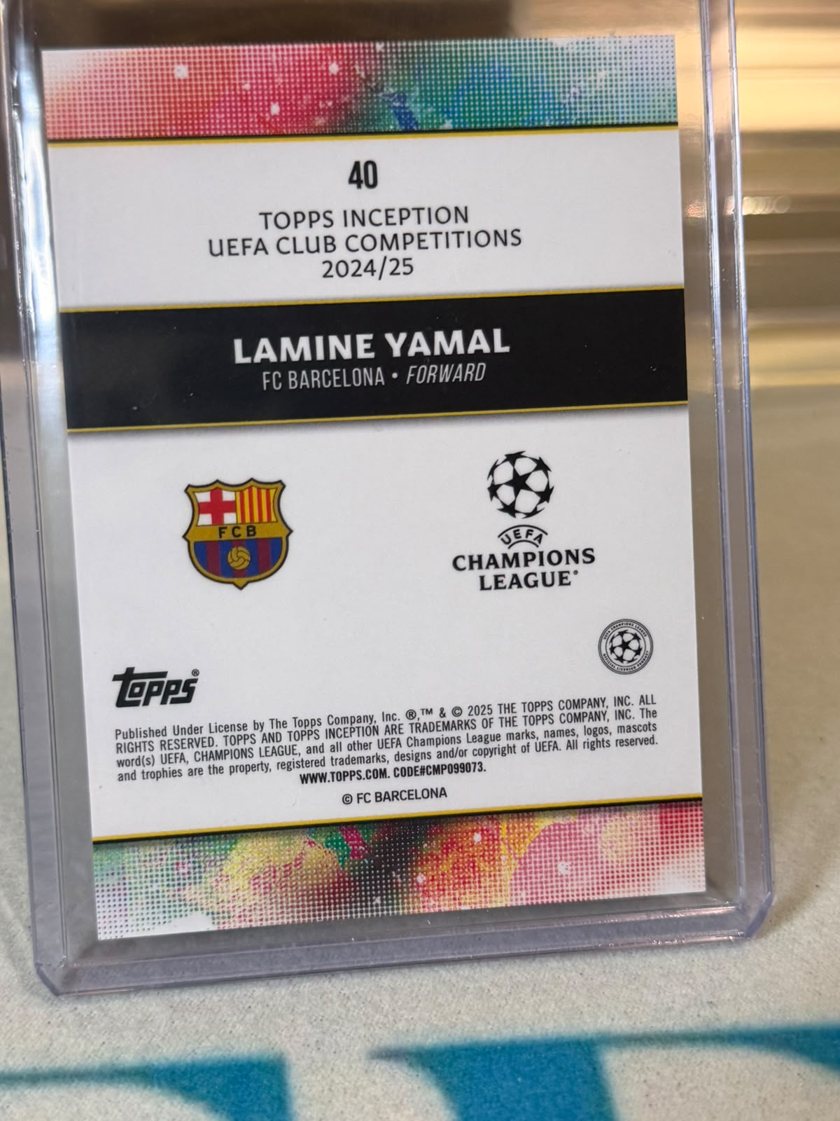 Lamine Yamal 010/150 Succession (#40), base/numbered version – Topps Inception UEFA Club Competitions 2024/25 – FC Barcelona 