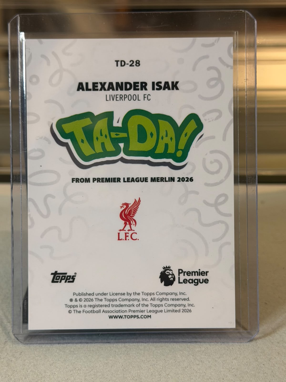 Alexander Isak Liverpool FC 2026 Topps Premier League Merlin Ta-Da! insert #TD-28 2/5 card back