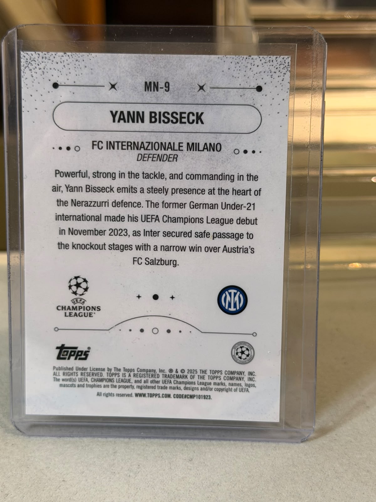 Yann Bisseck back - 2024/25 Topps Merlin UEFA Club Competitions 05/50