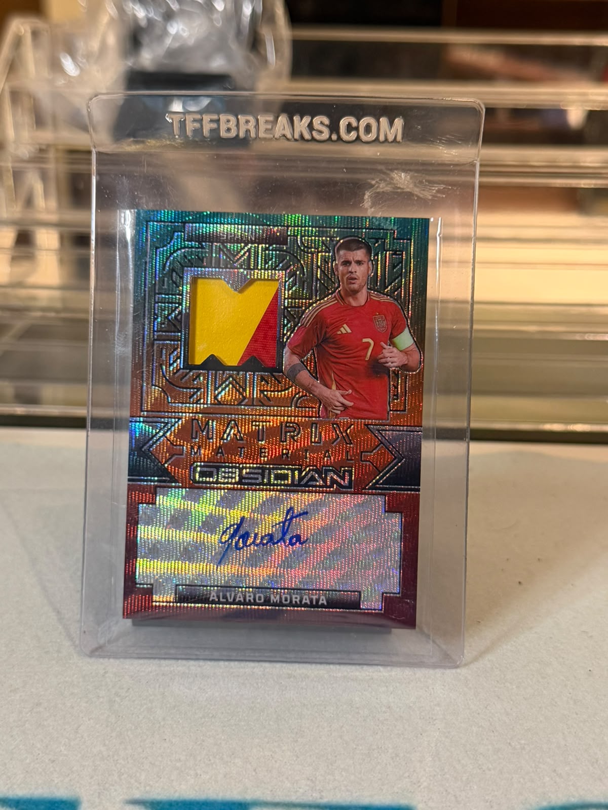 Alvaro Morata Spain 2024-25 Panini Obsidian Matrix Material Auto Relic 19/25 - front