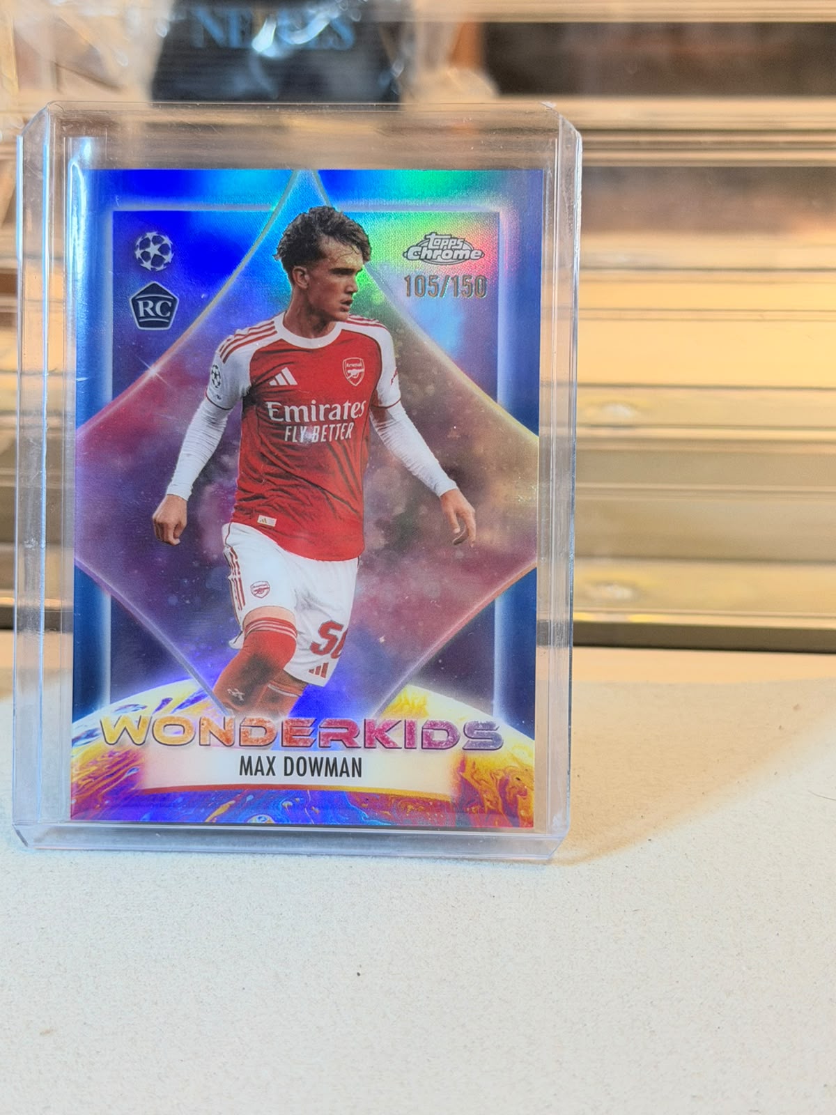 Max Dowman - Arsenal - 2026 Topps Chrome UCL WonderKids blue refractor WK-4 105/150 (front)