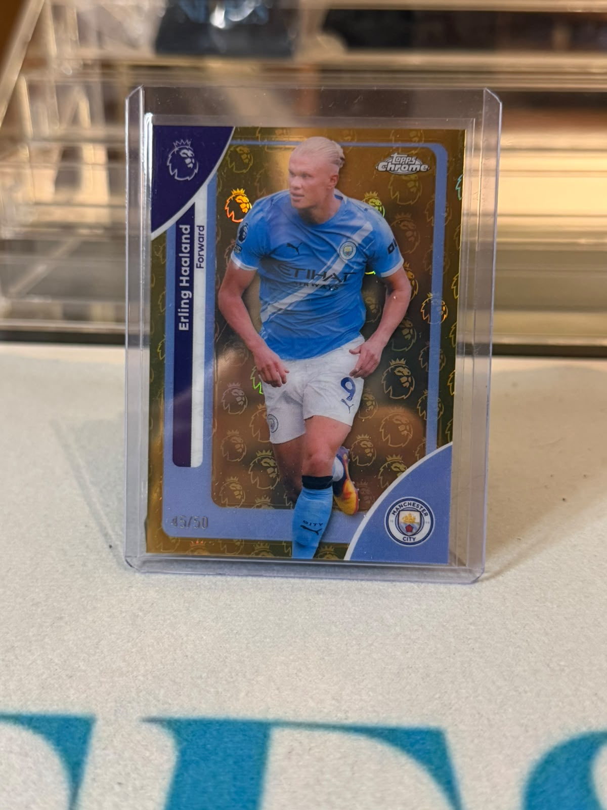 Erling Haaland Manchester City 2025-26 Topps Chrome Premier League Gold Premier League Logo Parallel 45/50 - front