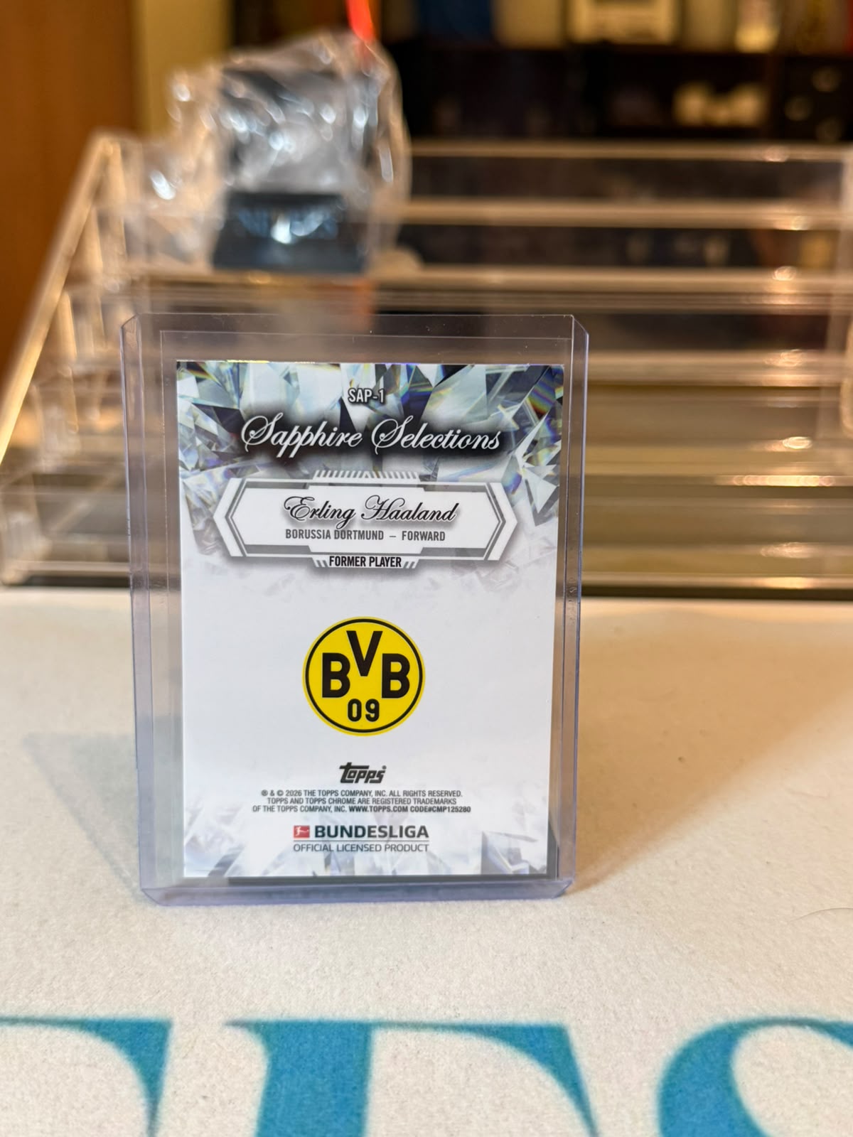 Erling Haaland Borussia Dortmund, 2026 Topps Chrome Bundesliga, Sapphire Selections SAP-1 blue sapphire refractor, back