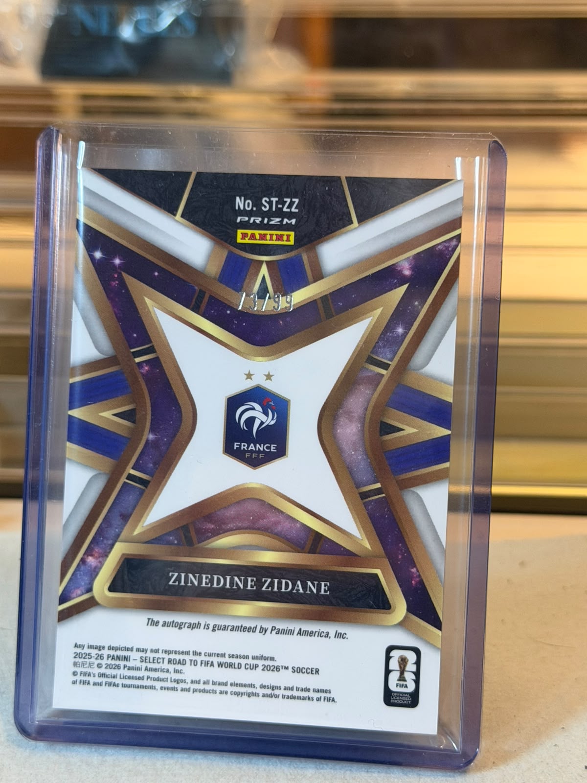 Zinedine Zidane 2025-26 Panini Select Road to FIFA World Cup 2026 Stars purple pink Prizm - back