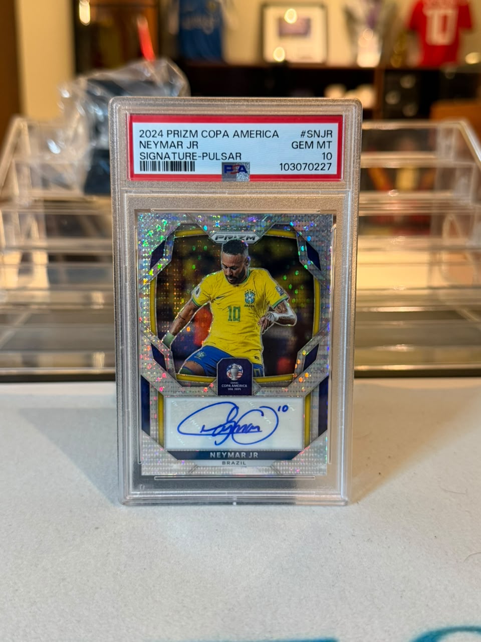 Neymar Jr Brazil 2024 Panini Prizm Copa America Signature Pulsar S-NJR autograph card front