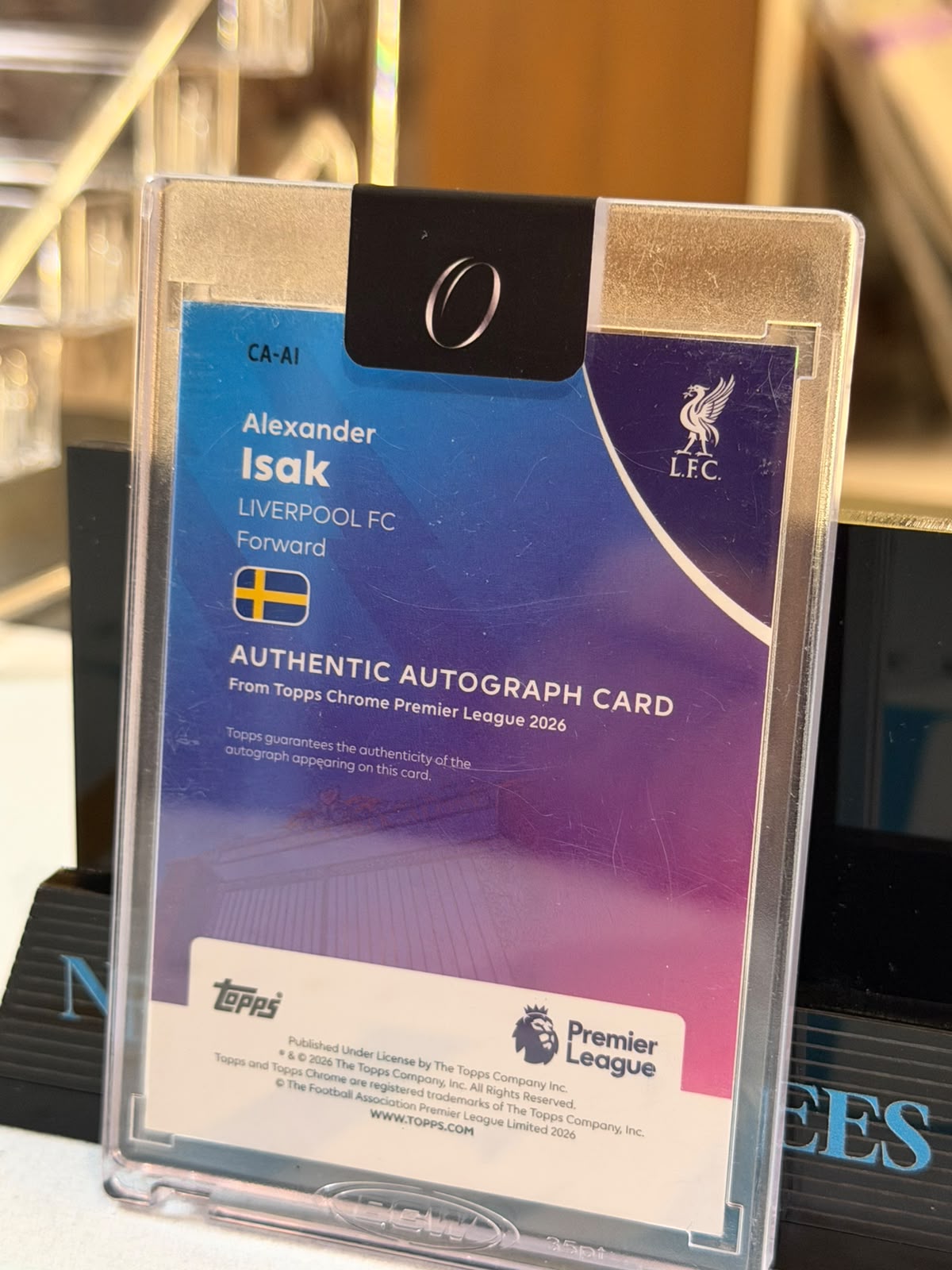 Alexander Isak 1/5 Authentic Autograph (CA-AI) – 2026 Topps Chrome Premier League, back
