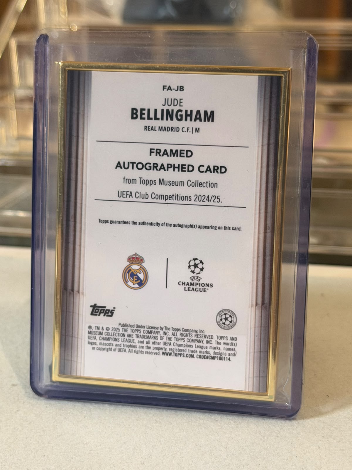 Jude Bellingham Real Madrid Topps Museum Collection Framed Autographed Card image 1