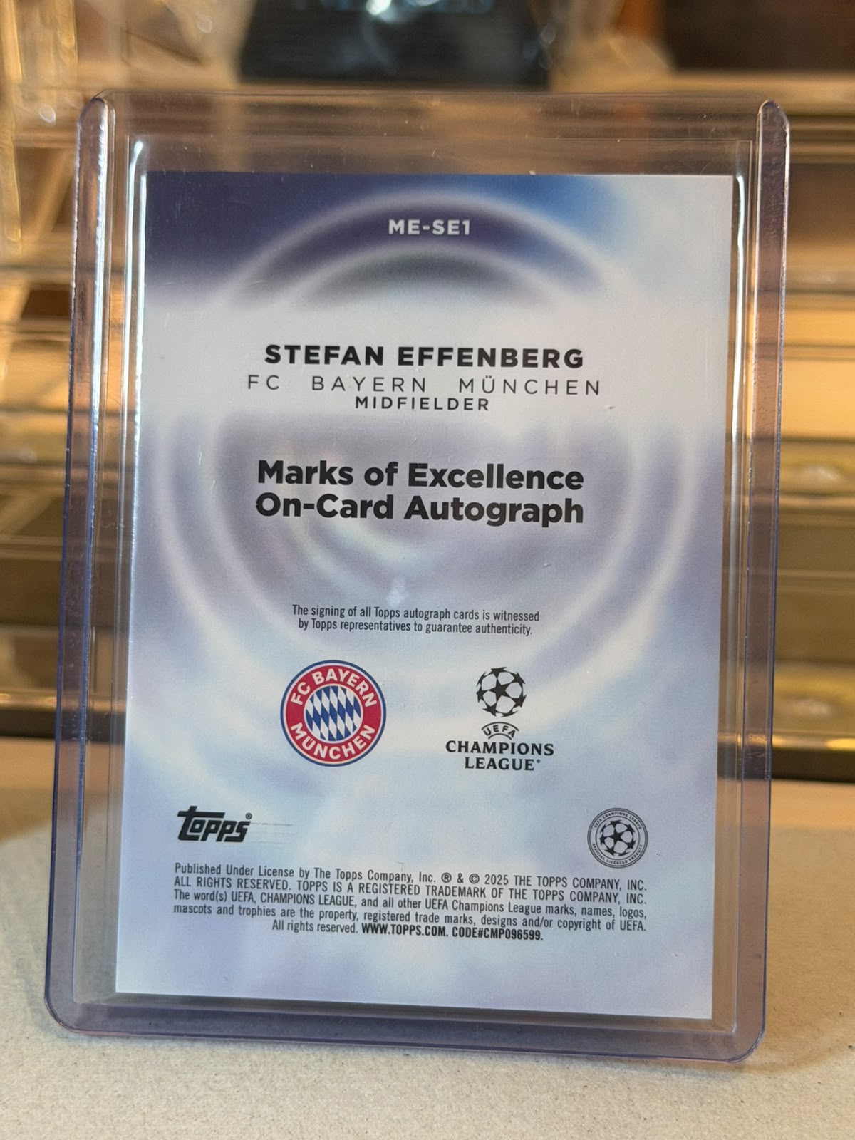 Stefan Effenberg - FC Bayern Munchen - 2025 Topps UCL Marks of Excellence Autograph ME-SE1 23/99 (back)