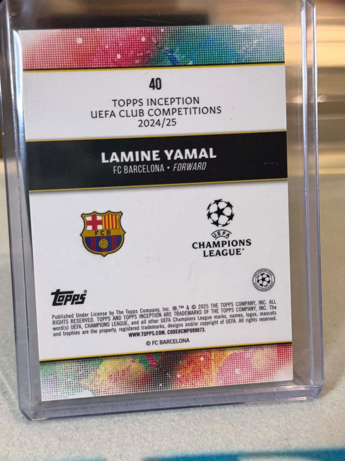 Lamine Yamal 68/99 Succession (#40), green parallel – Topps Inception UEFA Club Competitions 2024/25 – FC Barcelona trading c