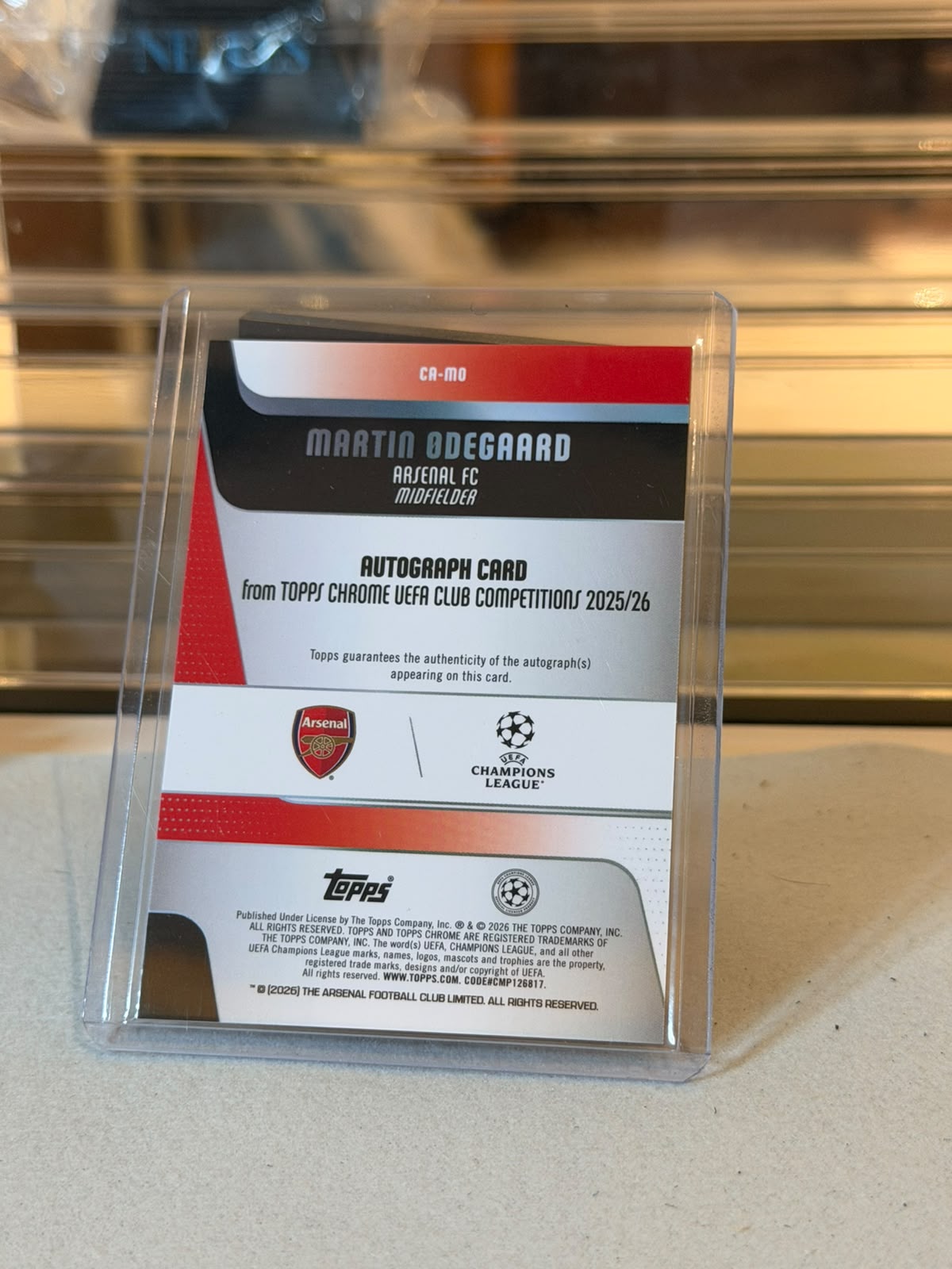 Martin Odegaard 2025/26 Topps Chrome UEFA Club Competitions Gold refractor Autograph parallel - back