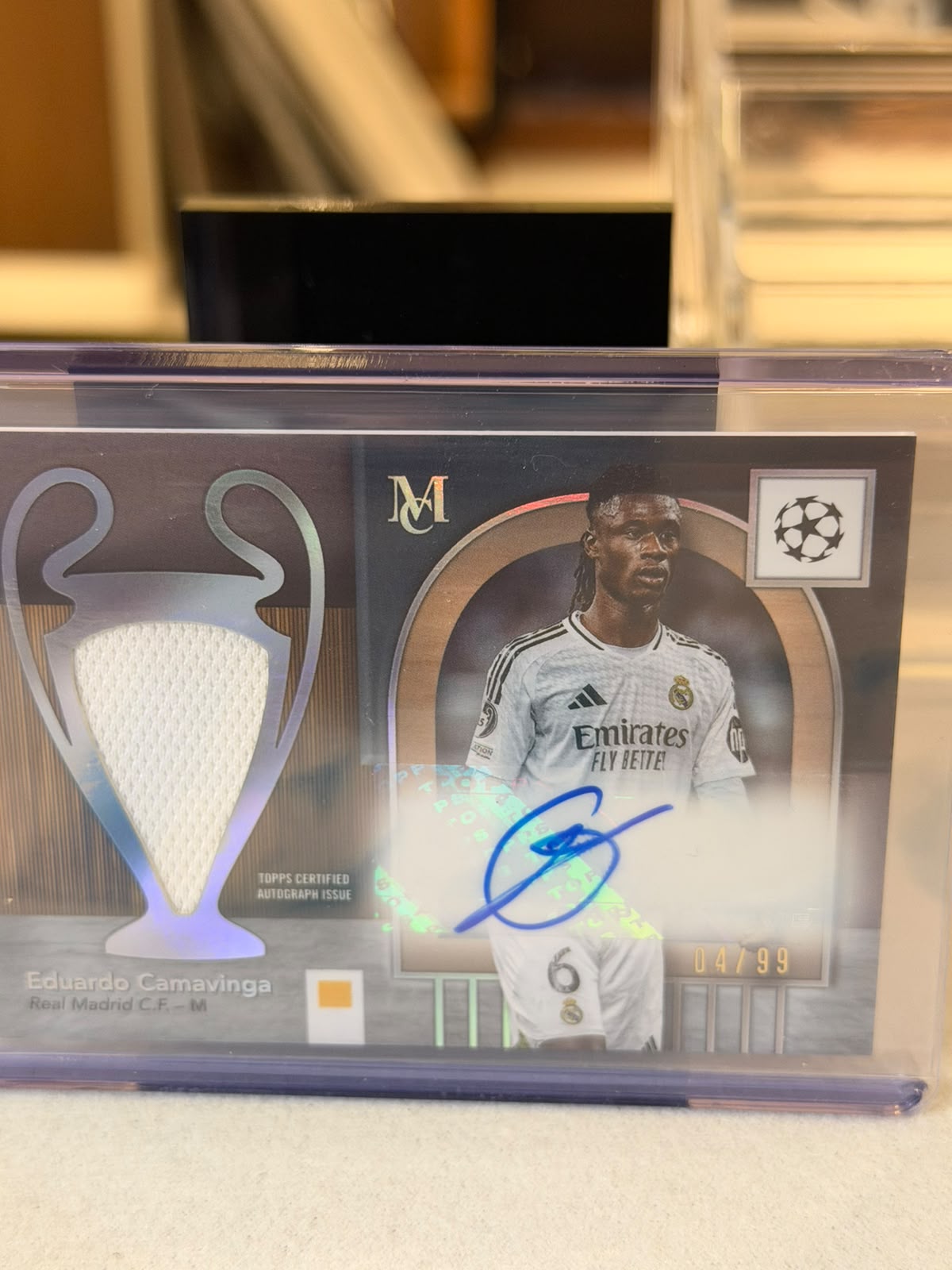 Eduardo Camavinga front - 2024/25 Topps Museum Collection UEFA Club Competitions Momentous Materials Jumbo Autograph 04/99