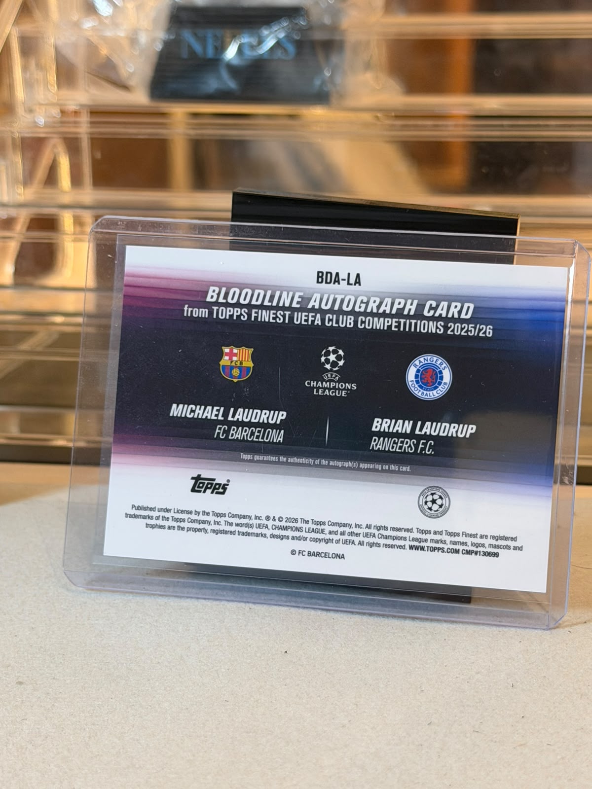 Michael Laudrup and Brian Laudrup dual autograph card back, 2025/26 Topps Finest UEFA Club Competitions Bloodline Autograph Card #BDA-LA, serial 20/25