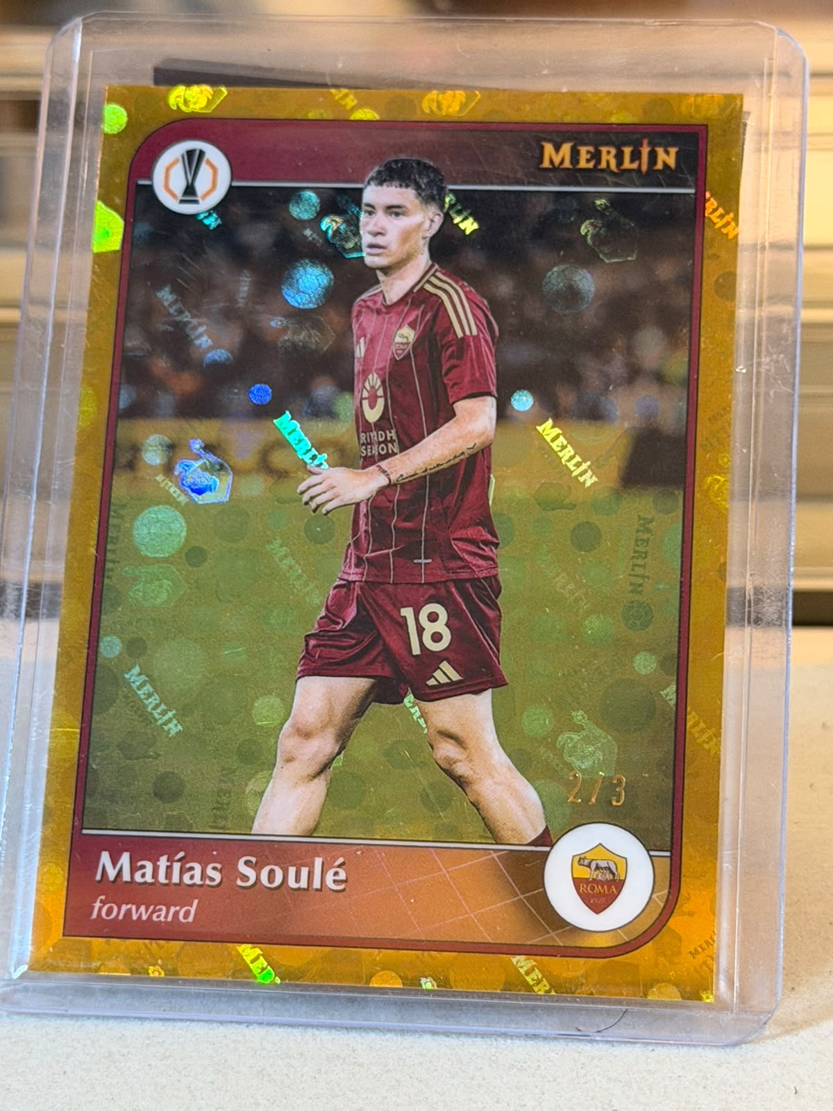 Matias Soule 2024/25 Topps Merlin Collections UEFA Europa League Merlin Gold parallel - front