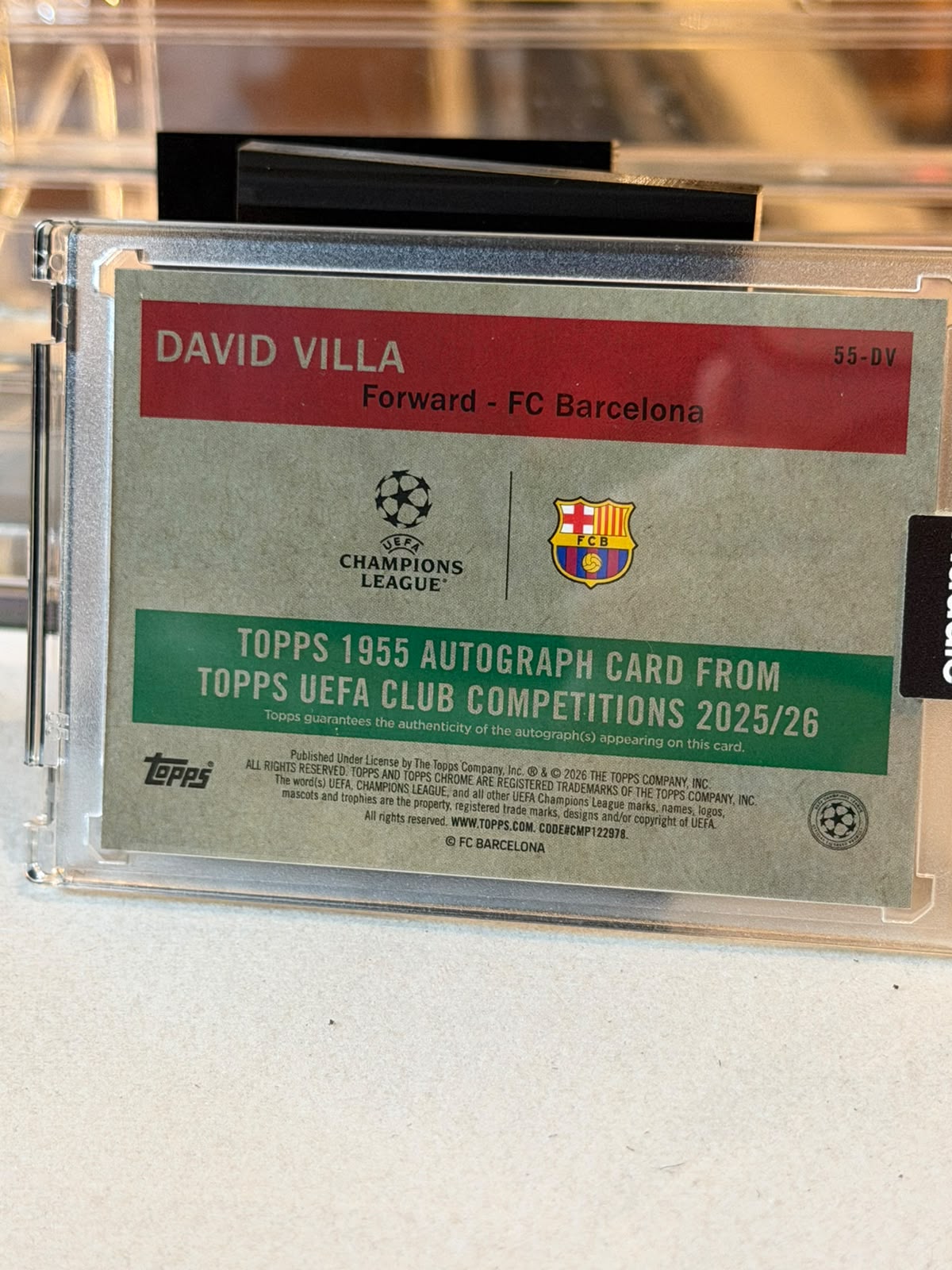 C0000643 David Villa Barcelona Legend Topps Chrome UCC 25/26 1955 Autograph 55-DV 10/50 back