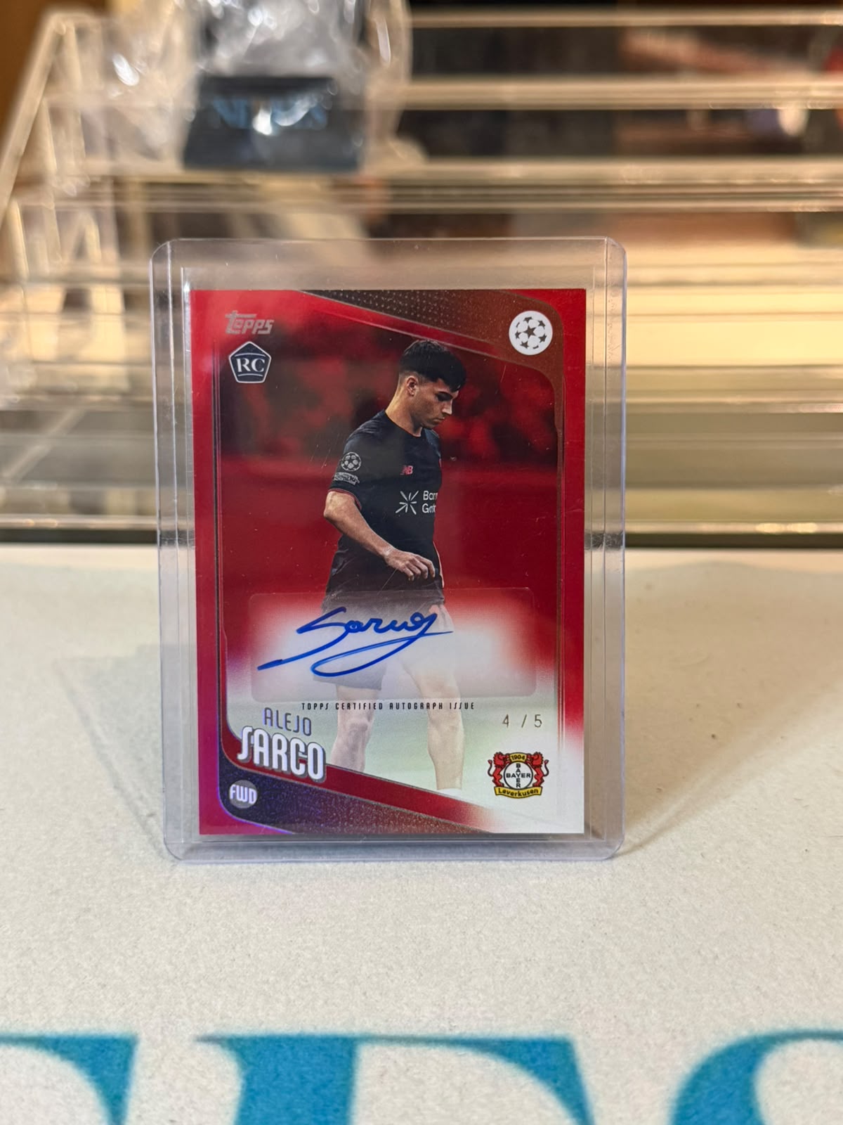 Alejo Sarco Bayer 04 Leverkusen 2025/26 Topps UEFA Club Competitions Autograph rookie card #BA-AS 4/5 front