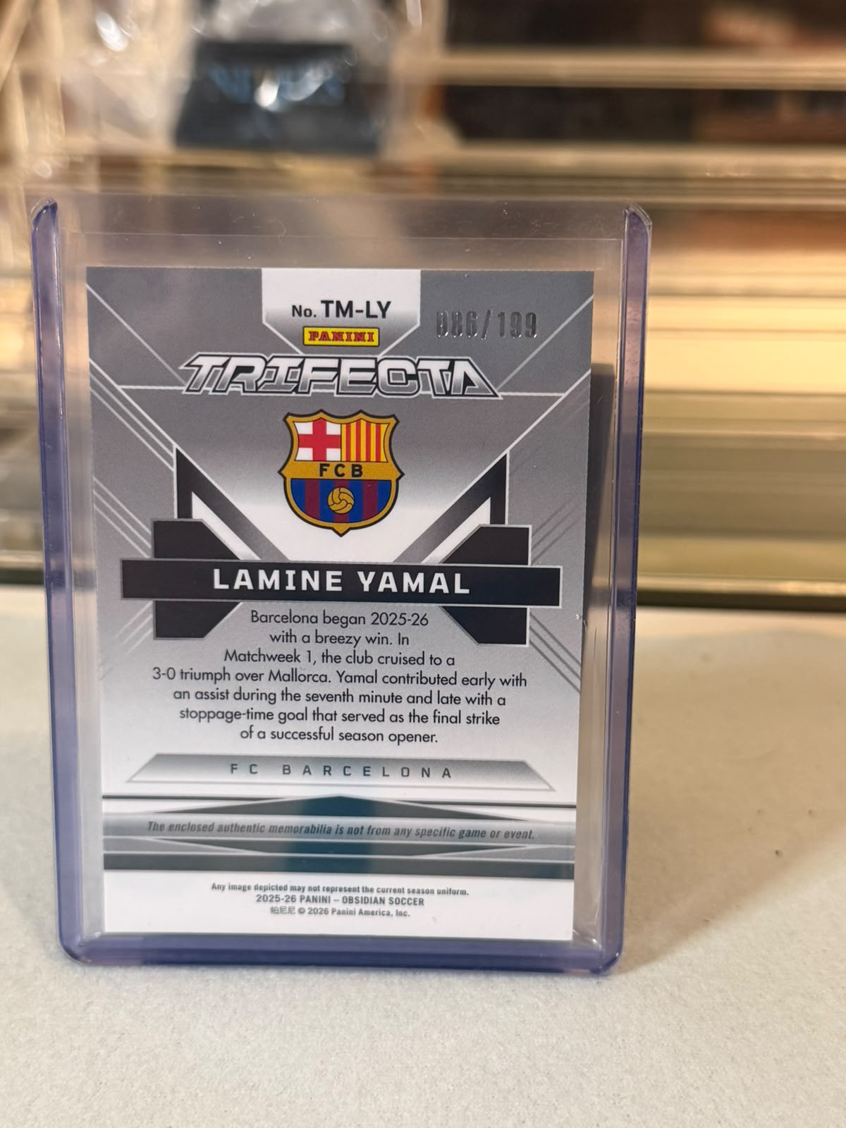 Lamine Yamal Barcelona Panini Obsidian Trifecta triple relic card image 1