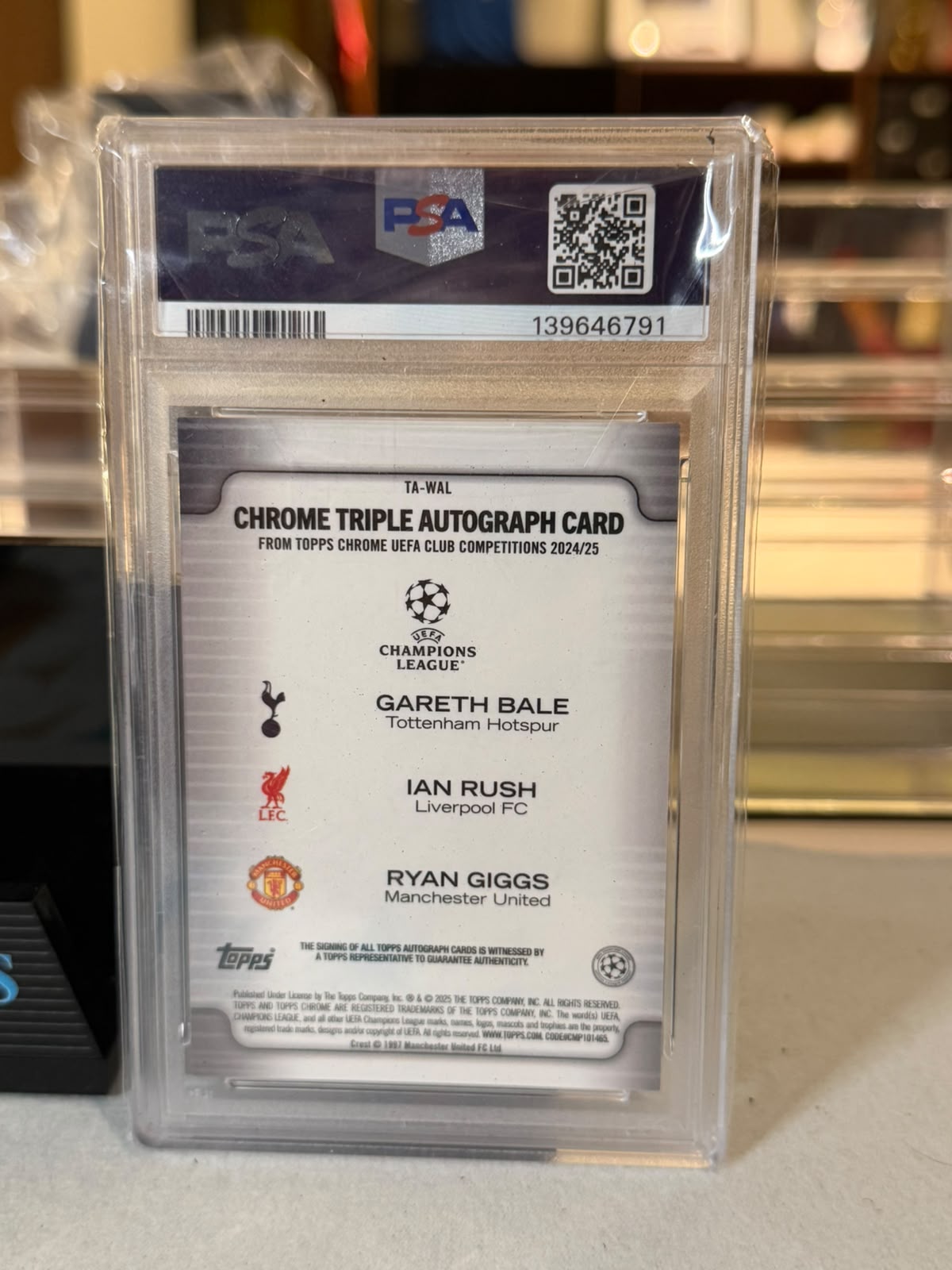 Gareth Bale, Ian Rush & Ryan Giggs Triple Autograph back - PSA slab