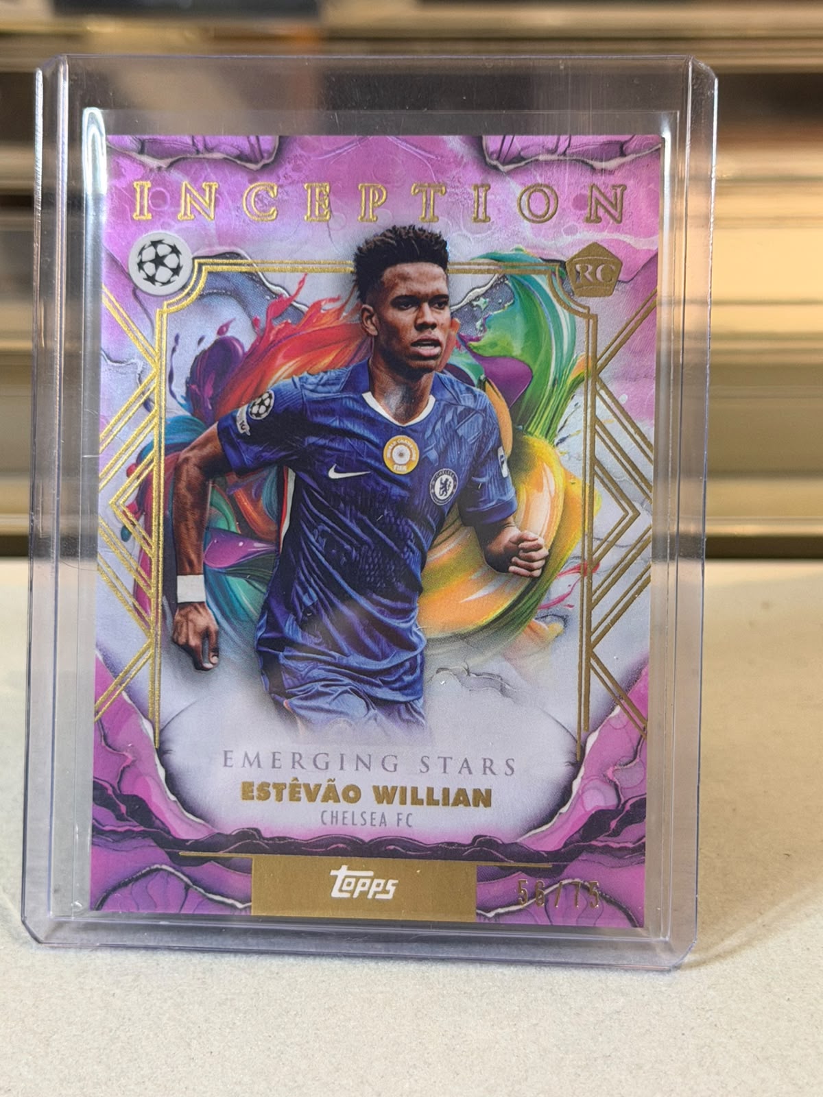 Estevao Willian Chelsea 2025-26 Topps Inception UEFA Champions League Emerging Stars RC Pink Parallel 56/75 card front
