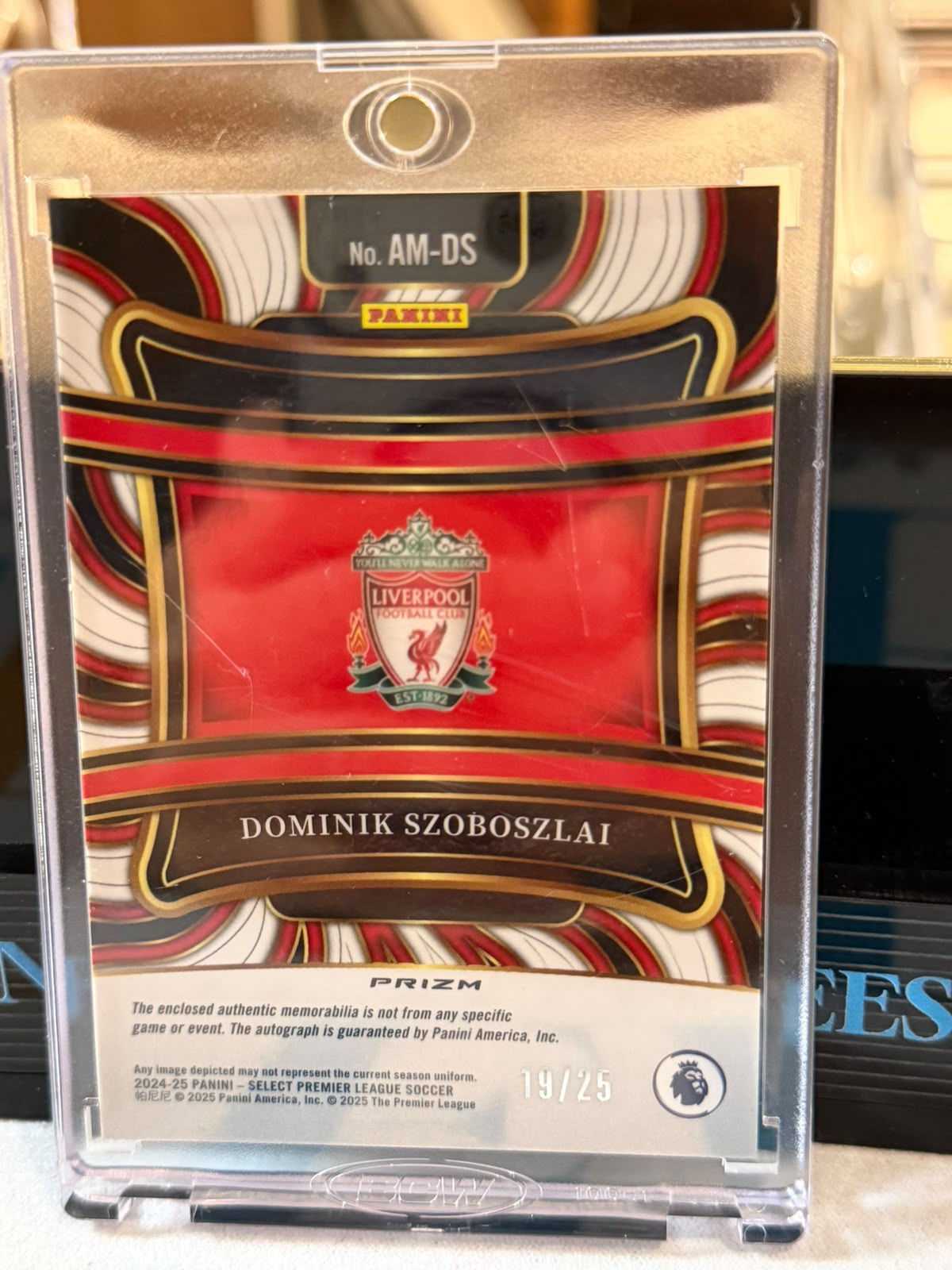 Dominik Szoboszlai 19/25 Prizm Autographed Memorabilia relic (AM-DS) – 2024-25 Panini Select Premier League Soccer, back