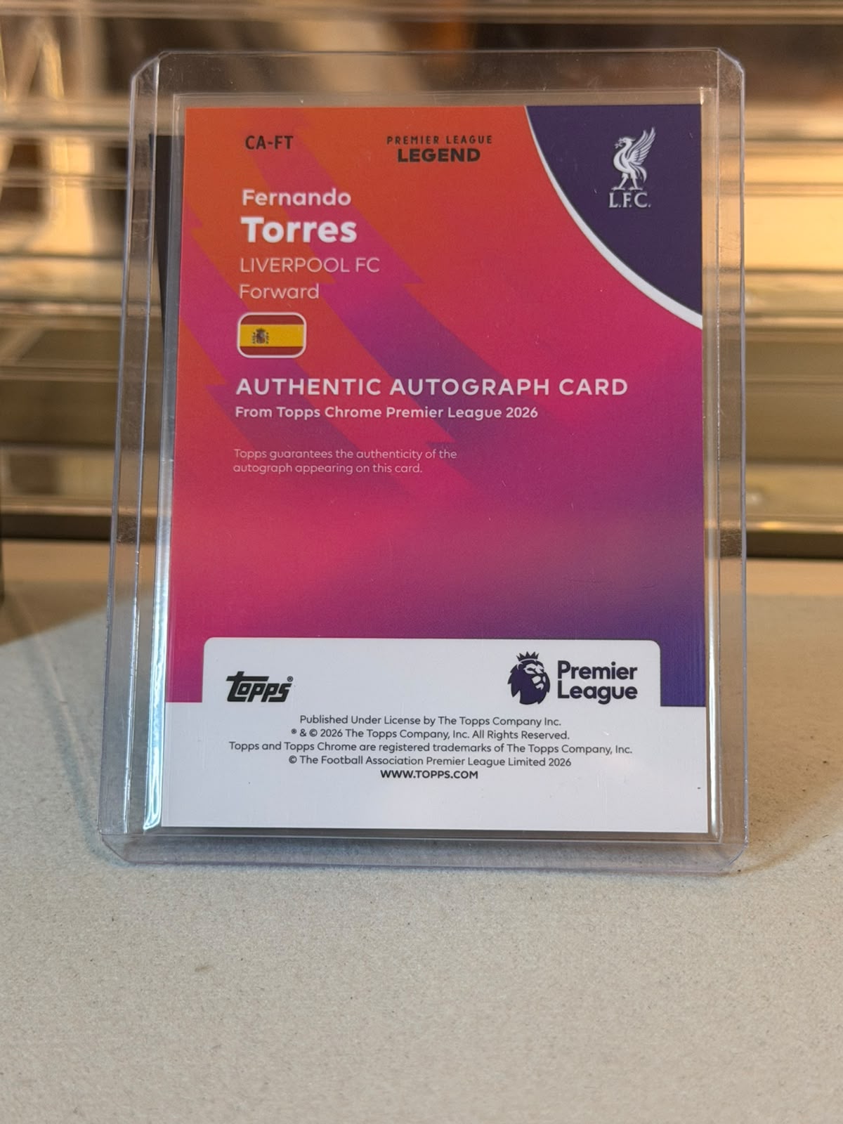 Fernando Torres 23/25 #CA-FT Orange Refractor Autograph 2026 Topps Chrome Premier League - back