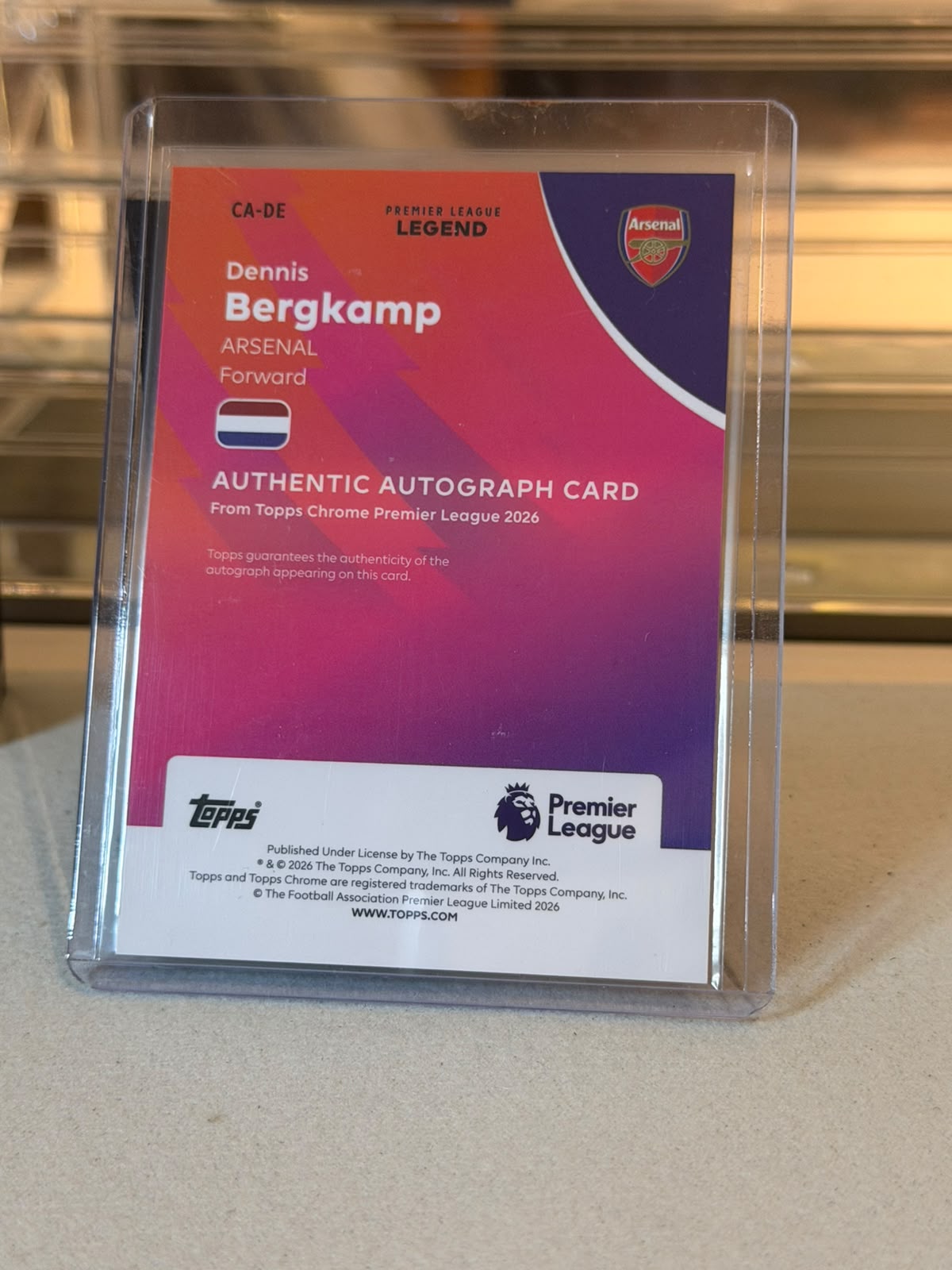 Dennis Bergkamp 12/25 #CA-DE Orange Refractor Autograph 2026 Topps Chrome Premier League - back