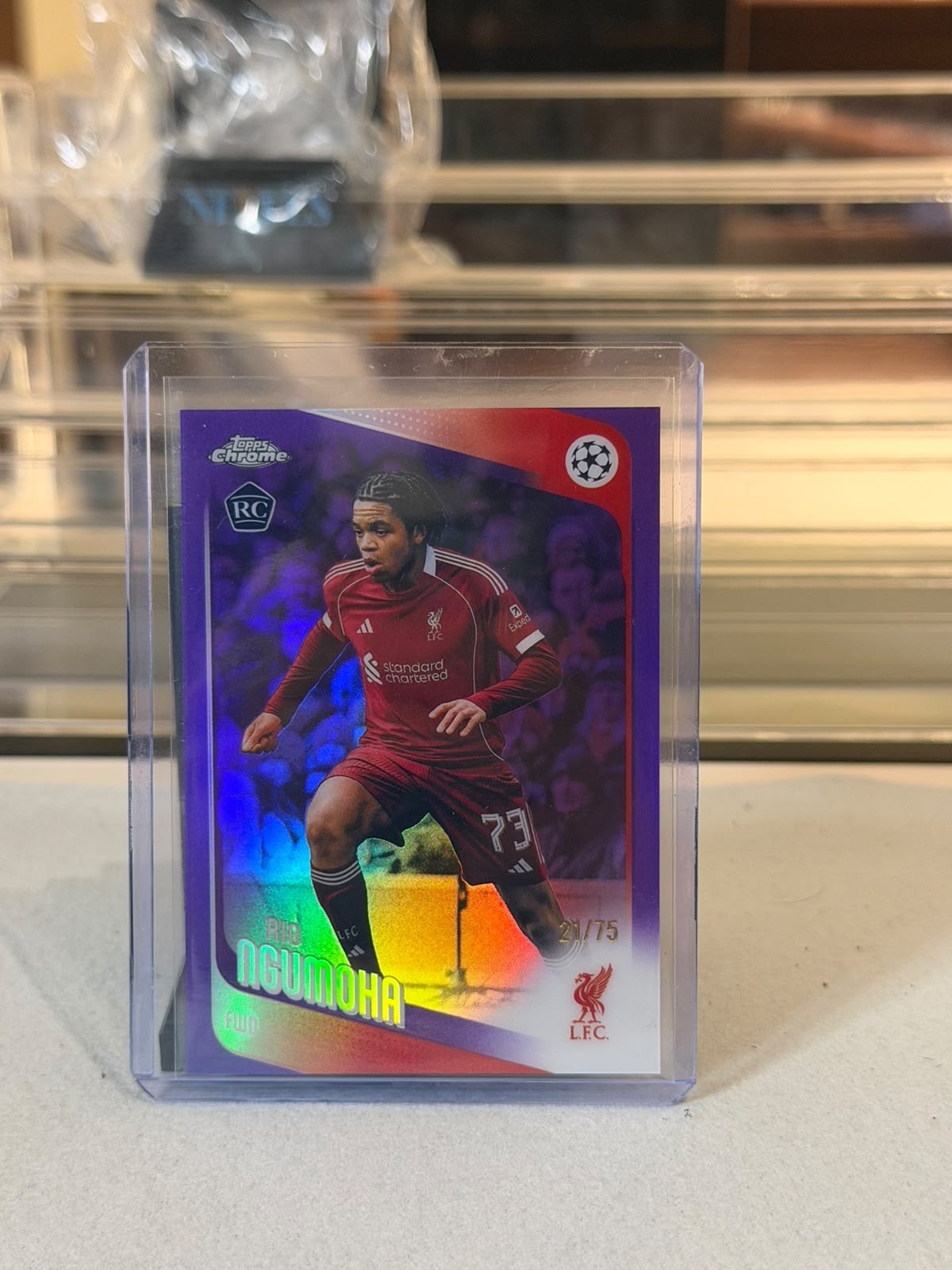 Rio Ngumoha front - 2025-26 Topps Chrome UEFA Champions League Purple Refractor RC #191 21/75