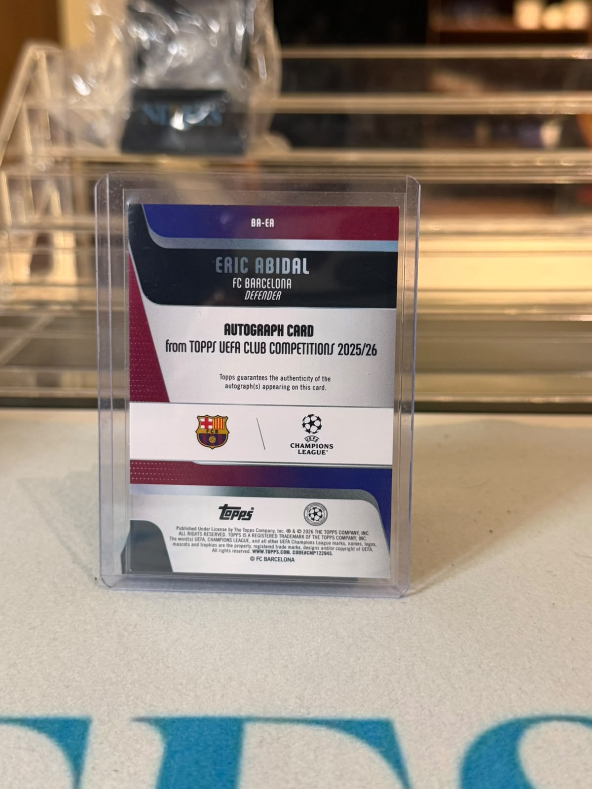 Eric Abidal Barcelona 2025-26 Topps UEFA Club Competitions Autograph - back