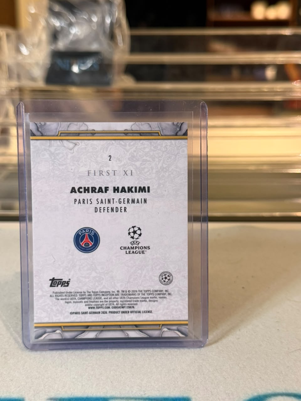 Achraf Hakimi Paris Saint-Germain 2025-26 Topps Inception UEFA Champions League First XI Purple Parallel 57/75 card back