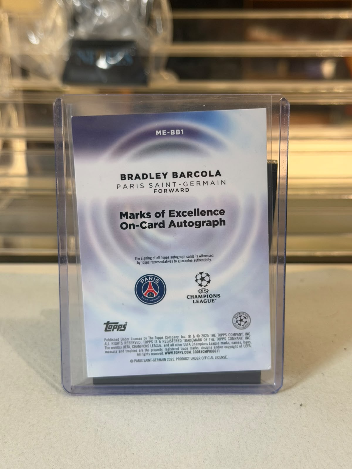 Bradley Barcola back - 2025 Topps UEFA Champions League Marks of Excellence Autograph #ME-BB1 14/25