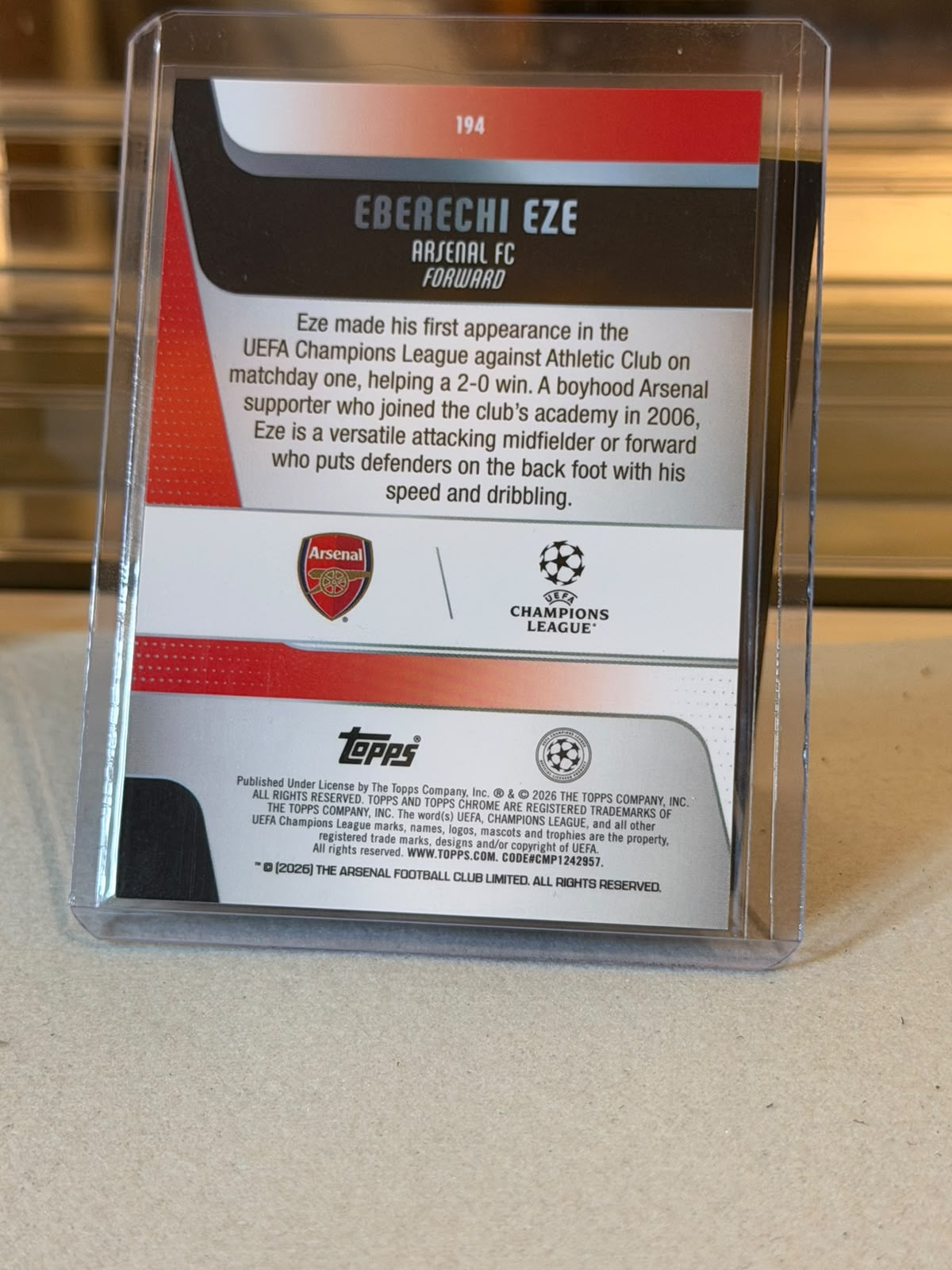 Eberechi Eze 2025/26 Topps Chrome UEFA Champions League Red refractor - back