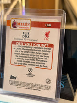 Luis Díaz 11/35 Base #188, Black Sparkle parallel – 2024/25 Topps Merlin Collections UEFA Club Competitions, back